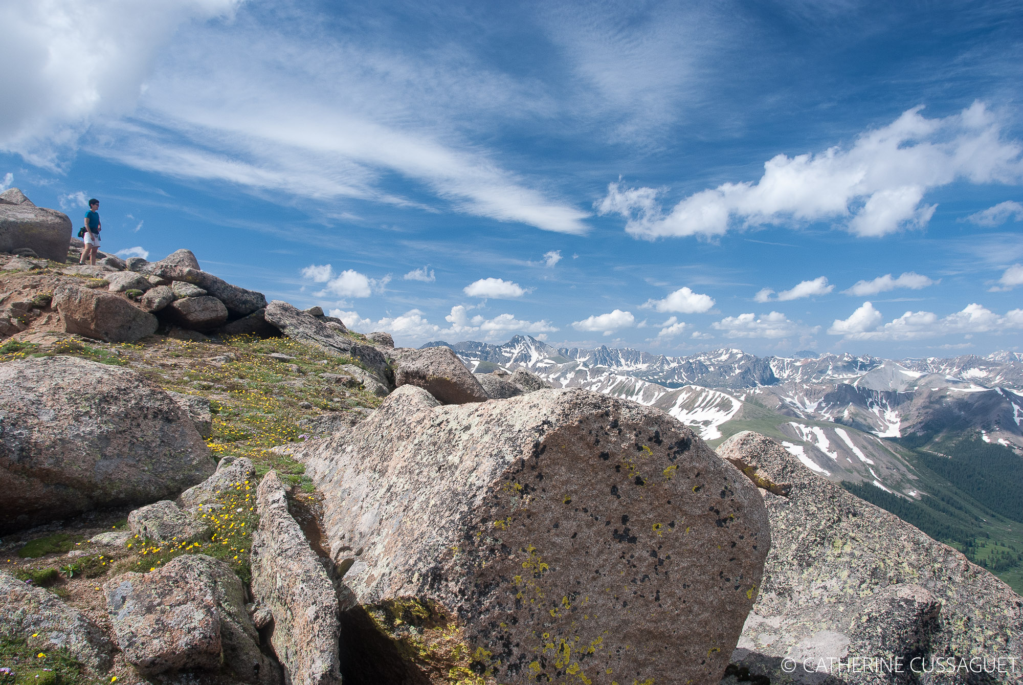 rocks, sky, hiker