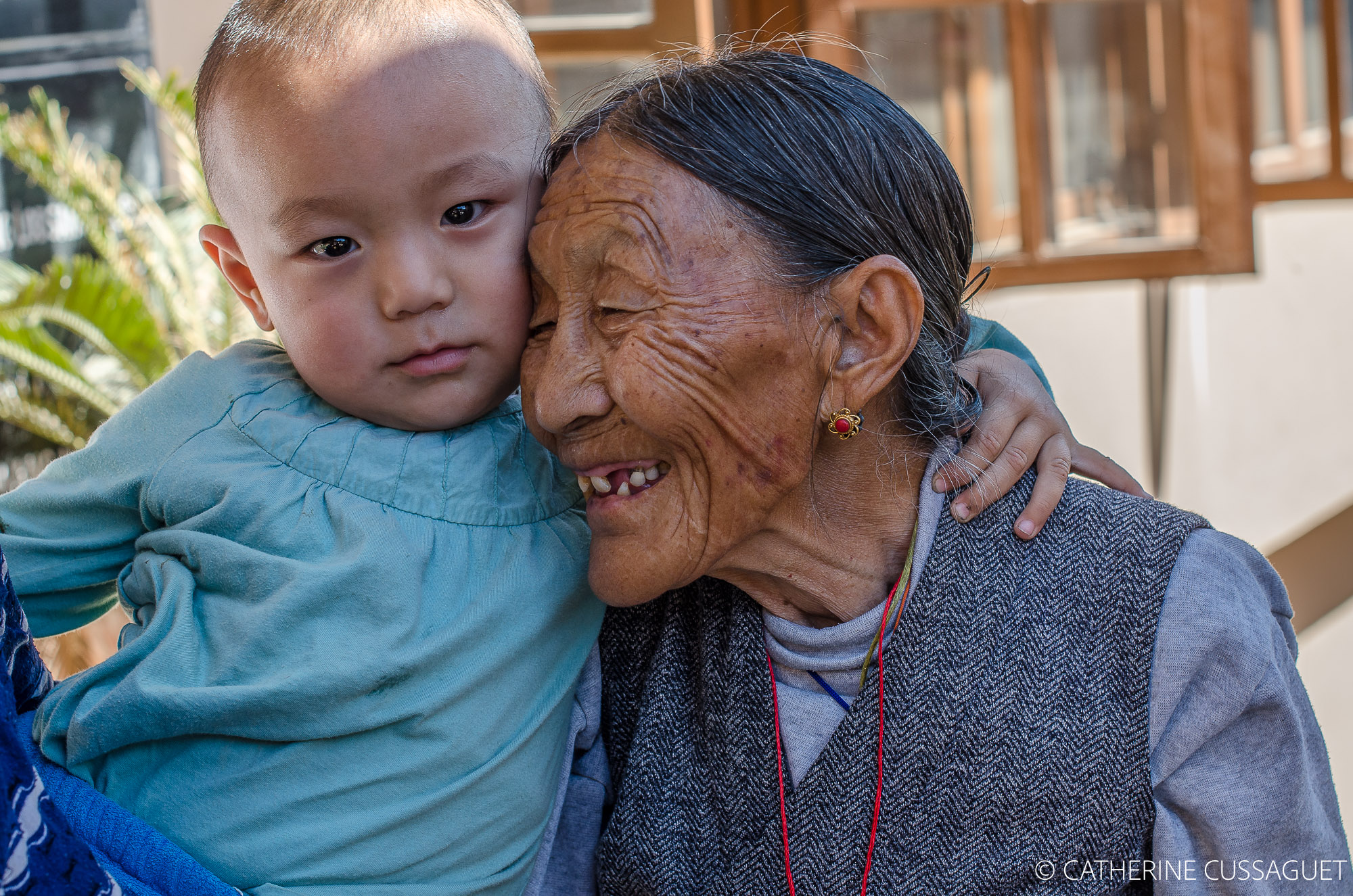 an old woman and a young child.