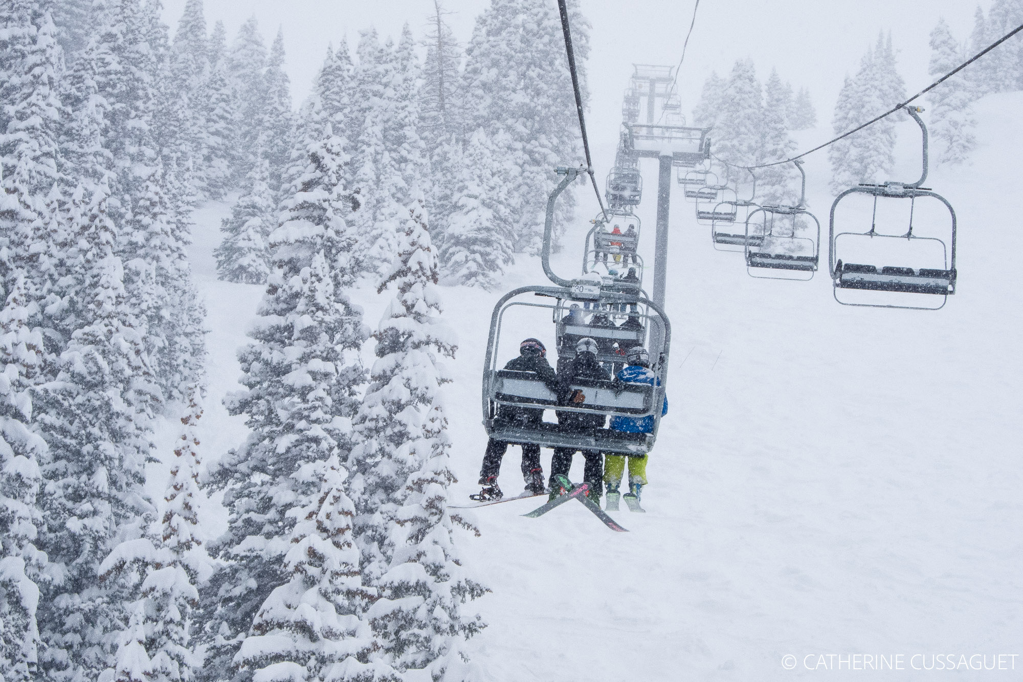 Chairlift on a powder day